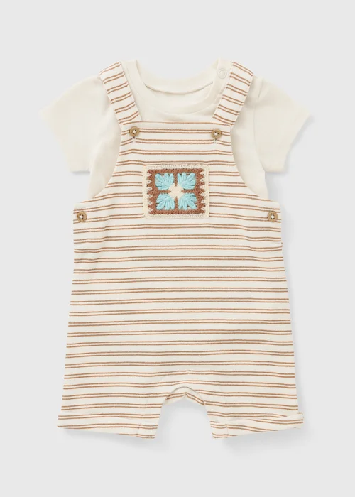 Baby Brown Stripe Crochet Top & Dungaree Set (0-23mths) - Up to 1 Month Image 1