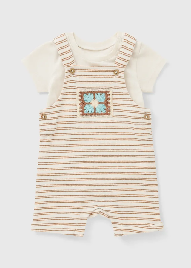 Baby Brown Stripe Crochet Top & Dungaree Set (0-23mths)