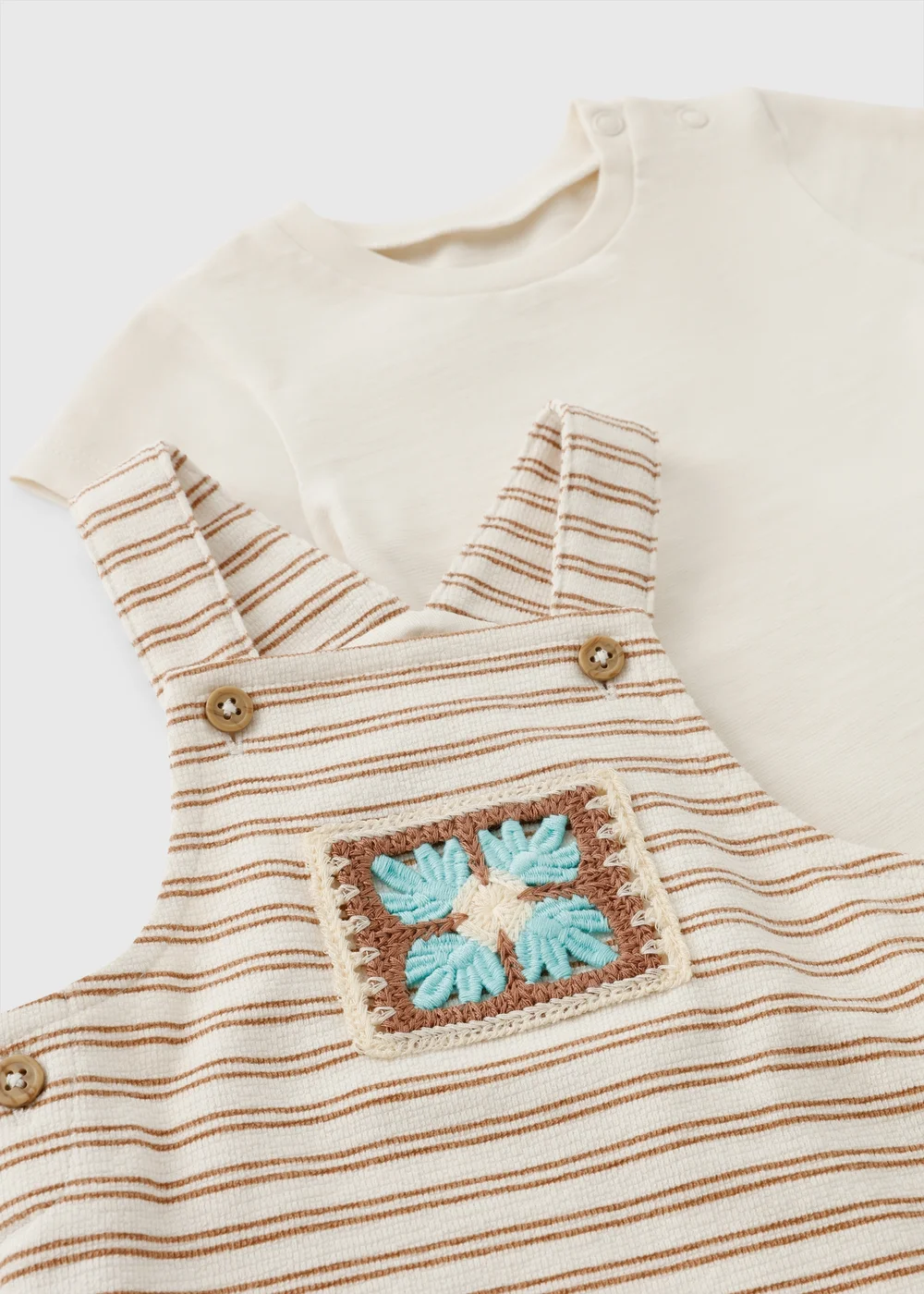 Baby Brown Stripe Crochet Top & Dungaree Set (0-23mths) - Up to 1 Month Image 2