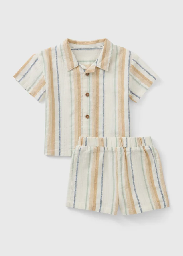 Baby Cream Woven Stripe Shirt & Short Set (Newborn-23mths)