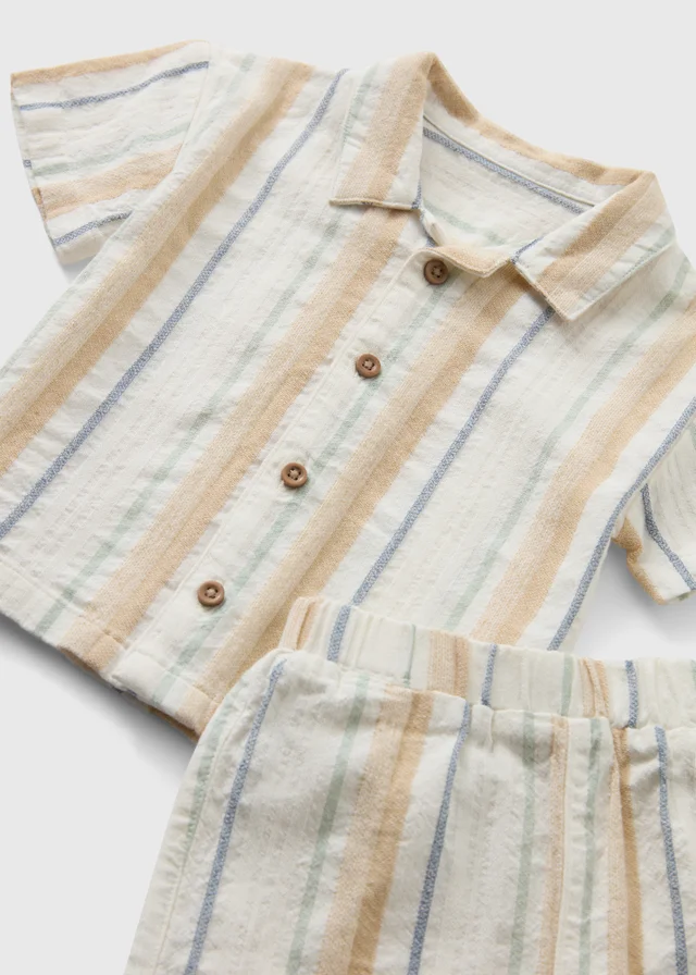 Baby Cream Woven Stripe Shirt & Short Set (Newborn-23mths)
