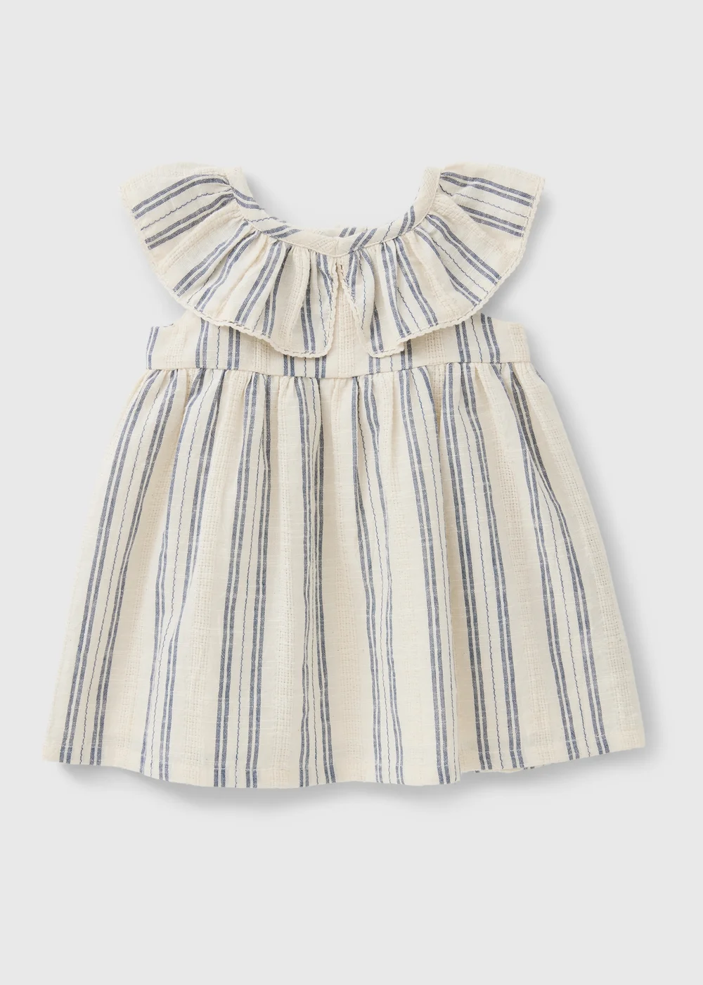 Baby Cream Stripe Frill Neck Dress (Newborn - 23mths) - Up to 1 Month Image 1