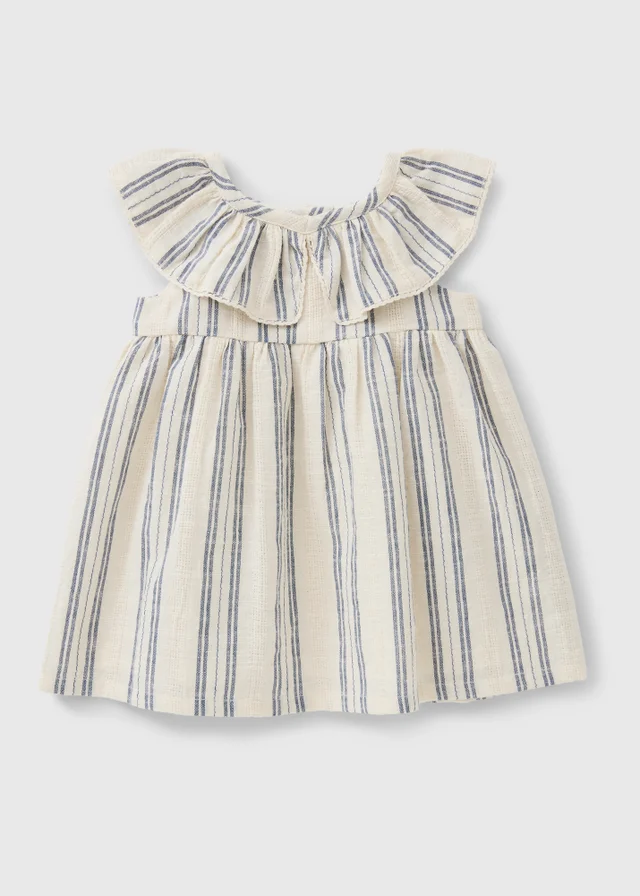 Baby Cream Stripe Frill Neck Dress (Newborn - 23mths)