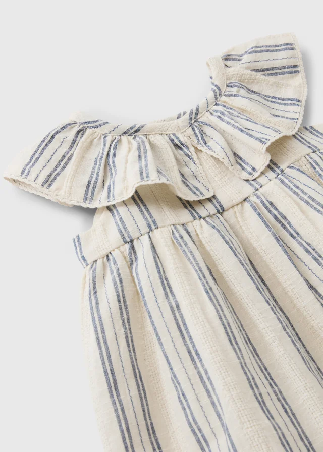 Baby Cream Stripe Frill Neck Dress (Newborn - 23mths)