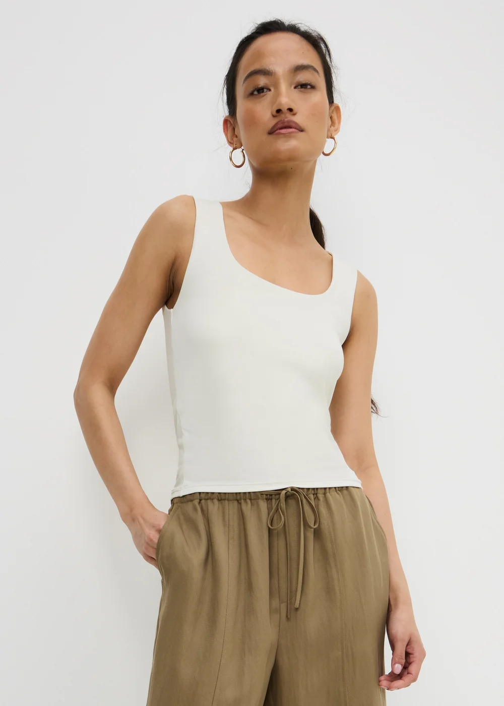 Ivory Polyamide Fitted Vest Top - 8 Image 2