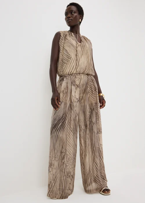 Et Vous Beige Snake Print Wide Leg Co Ord Trousers - Size 08 29 leg Image 1