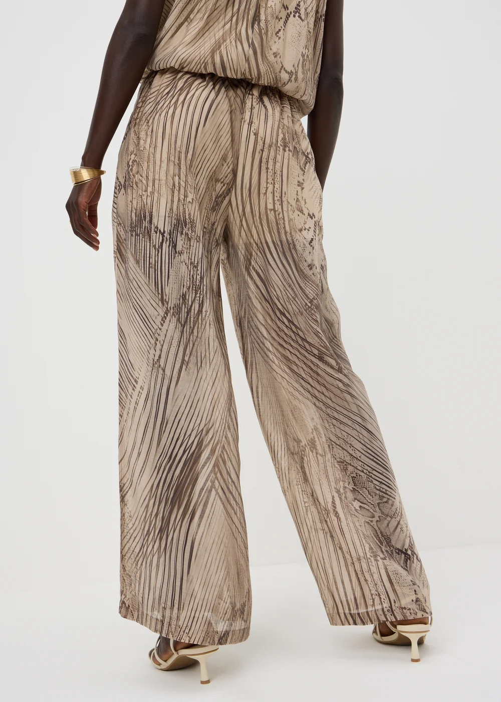 Et Vous Beige Snake Print Wide Leg Co Ord Trousers - Size 08 29 leg Image 2