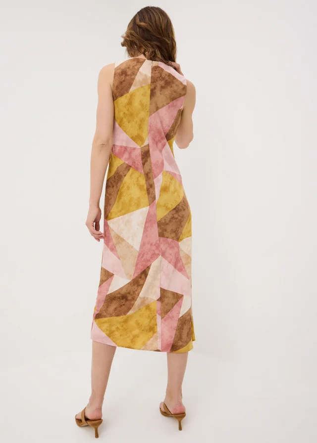 Multicolour Abstract Cowl Neck Midi Dress