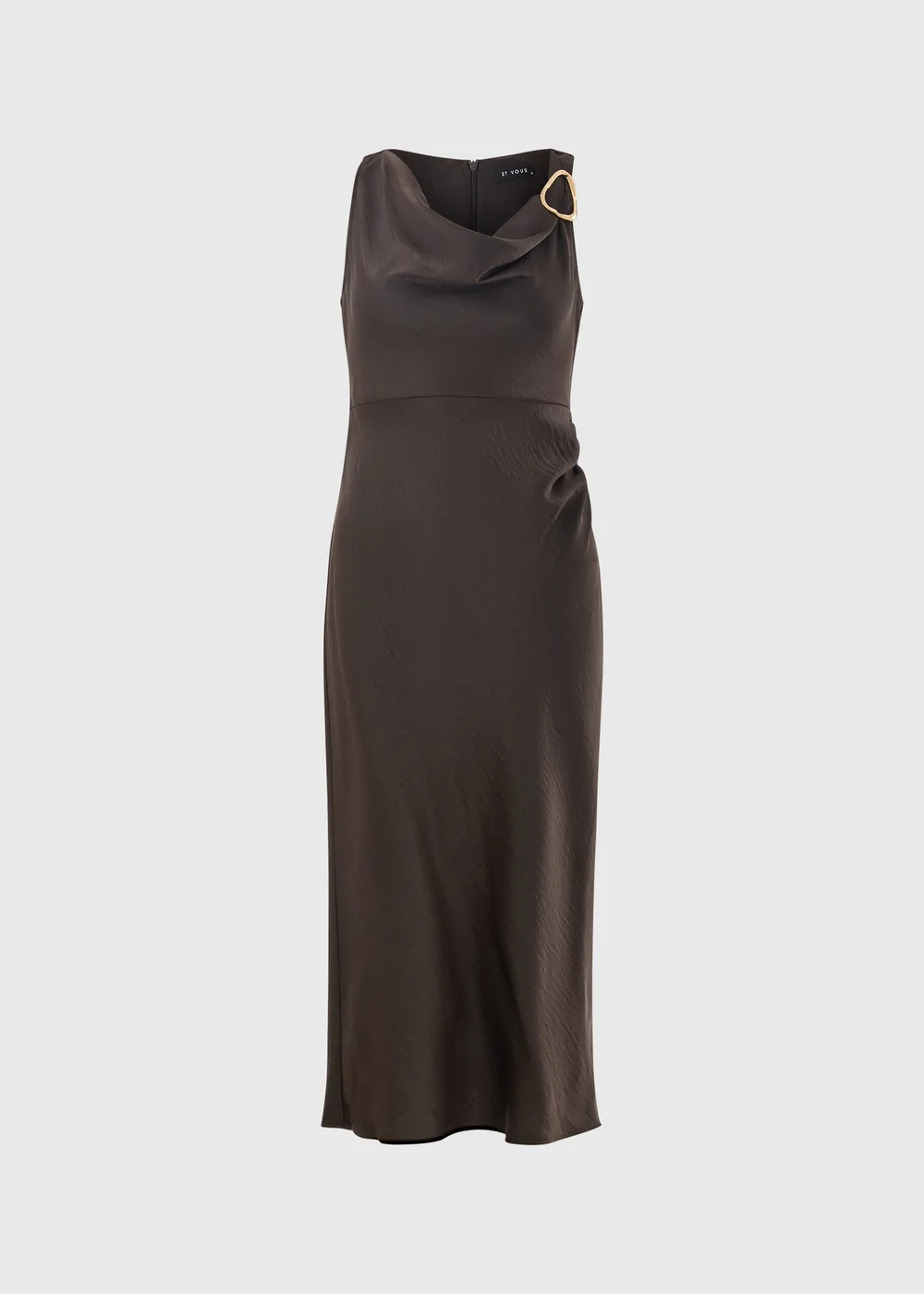Et Vous Chocolate Brown Cowl Neck Midi Dress - 8 Image 4