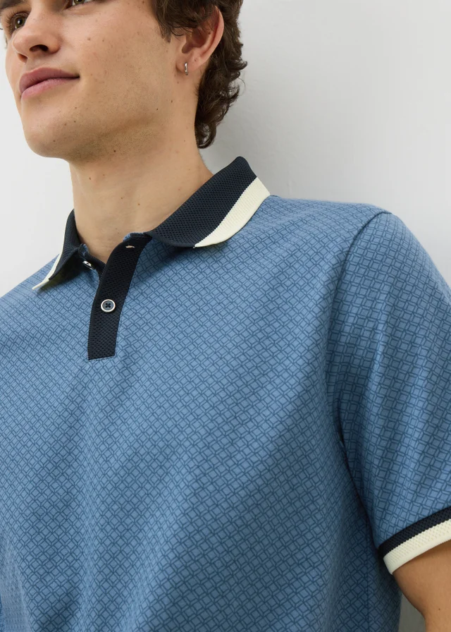 Navy Geometric Polo Shirt