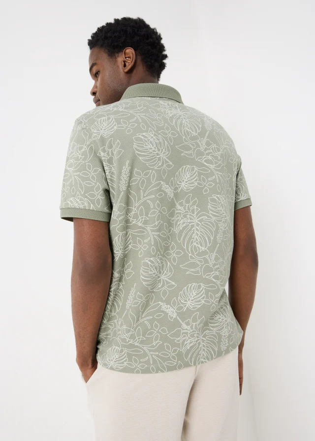 Khaki Floral Popcorn Textured Polo Shirt