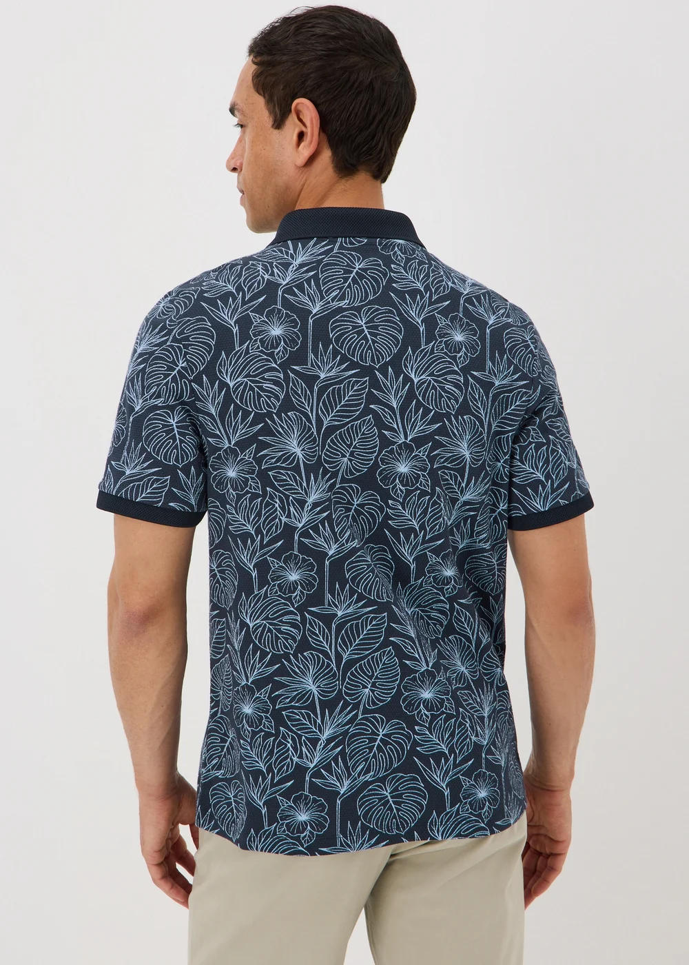 Navy Tropical Floral Textured Polo Shirt - S Image 2