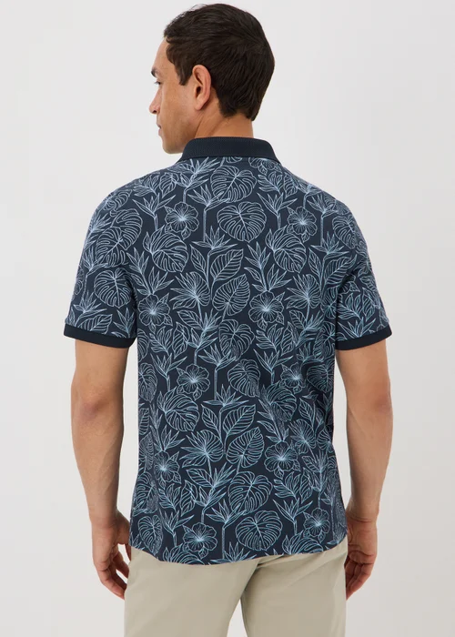 Navy Tropical Floral Textured Polo Shirt - S Image 2