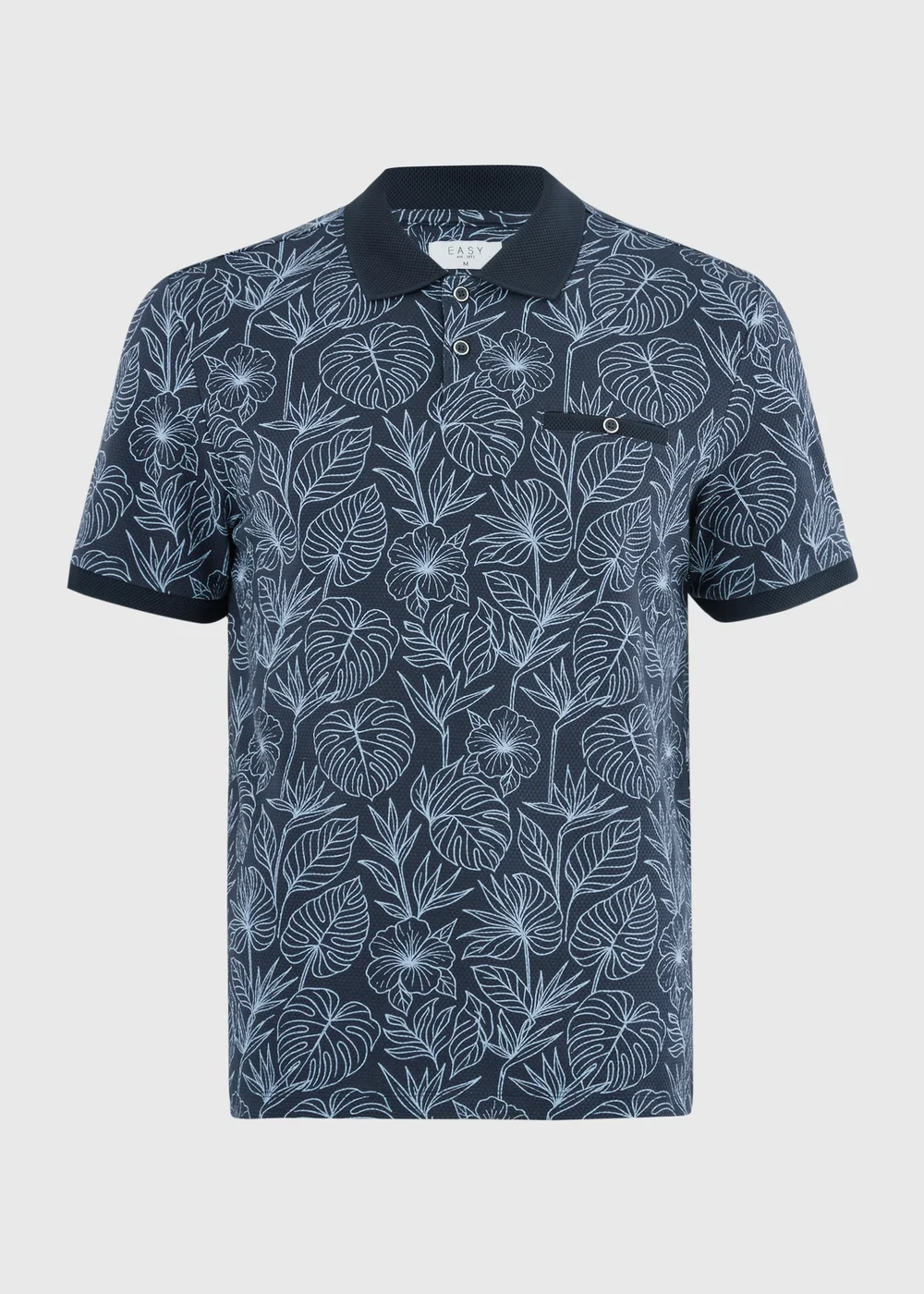 Navy Tropical Floral Textured Polo Shirt - S Image 4