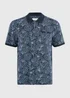 Navy Tropical Floral Textured Polo Shirt - S Image 4