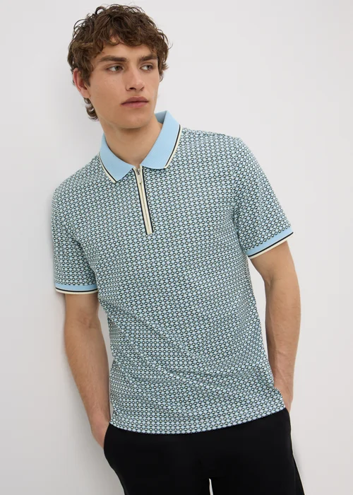 Mint Tile Print Zip Polo Shirt - L Image 1