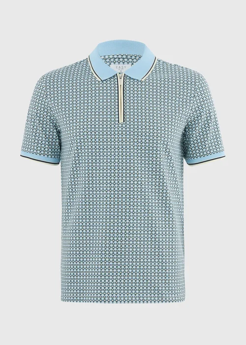 Mint Tile Print Zip Polo Shirt - L Image 4
