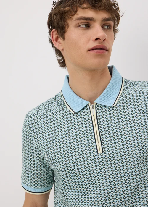 Mint Tile Print Zip Polo Shirt - L Image 3