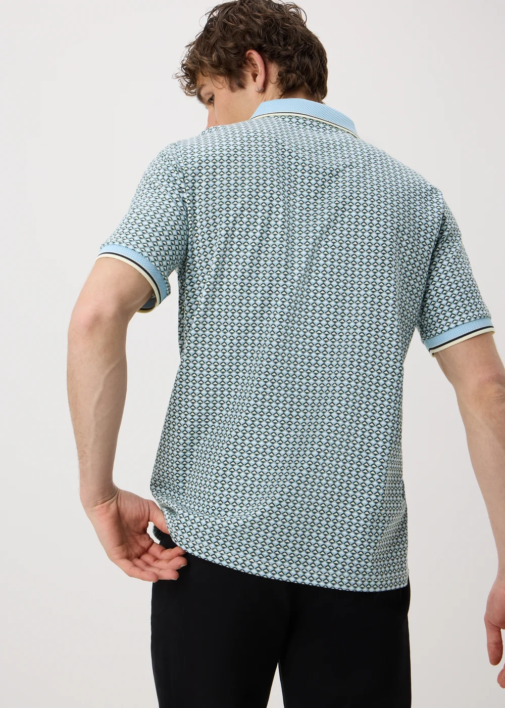 Mint Tile Print Zip Polo Shirt - L Image 2