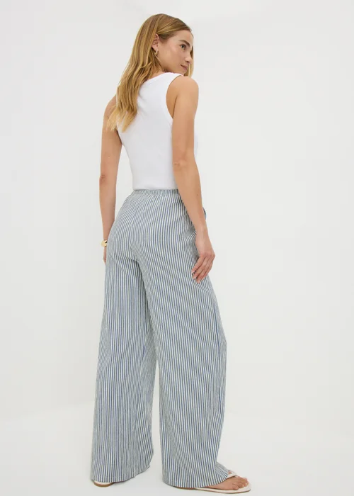 Blue Stripe Seersucker Wide Leg Trousers - 8 R Image 2