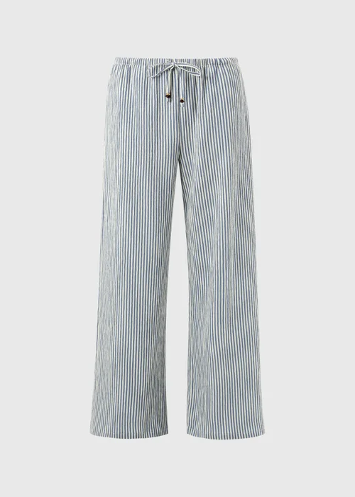 Blue Stripe Seersucker Wide Leg Trousers - 8 R Image 4