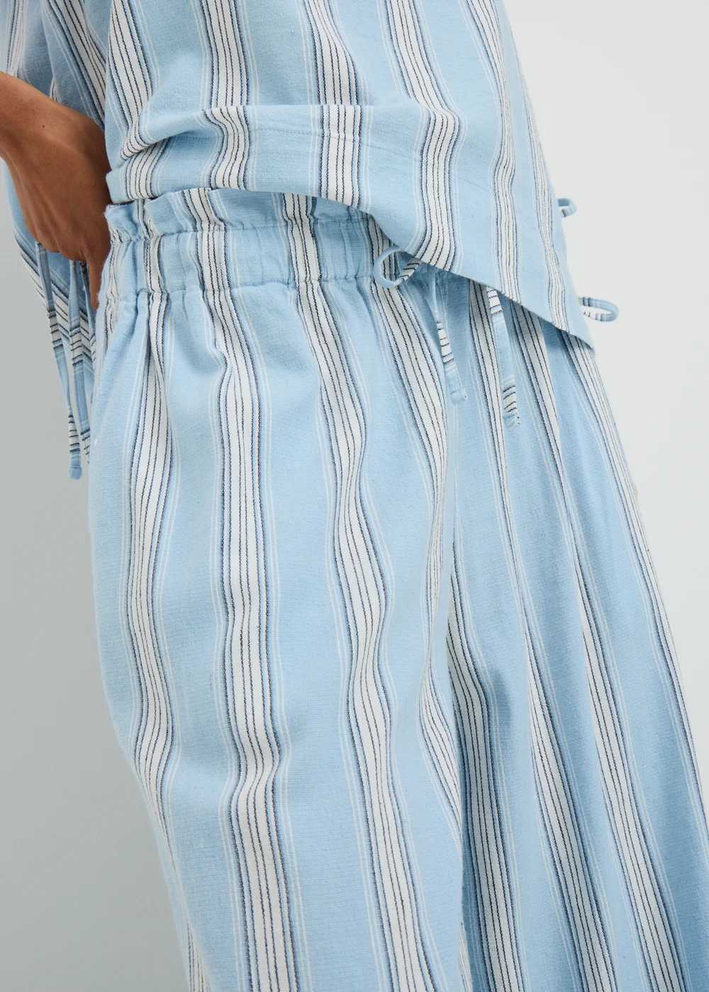 Blue Stripe Linen Blend Wide Leg Co Ord Trousers - 22 S Image 3