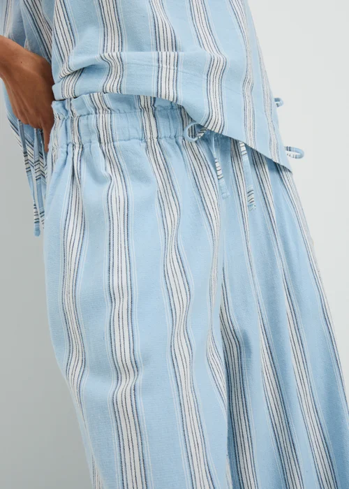 Blue Stripe Linen Blend Wide Leg Co Ord Trousers - 22 S Image 3