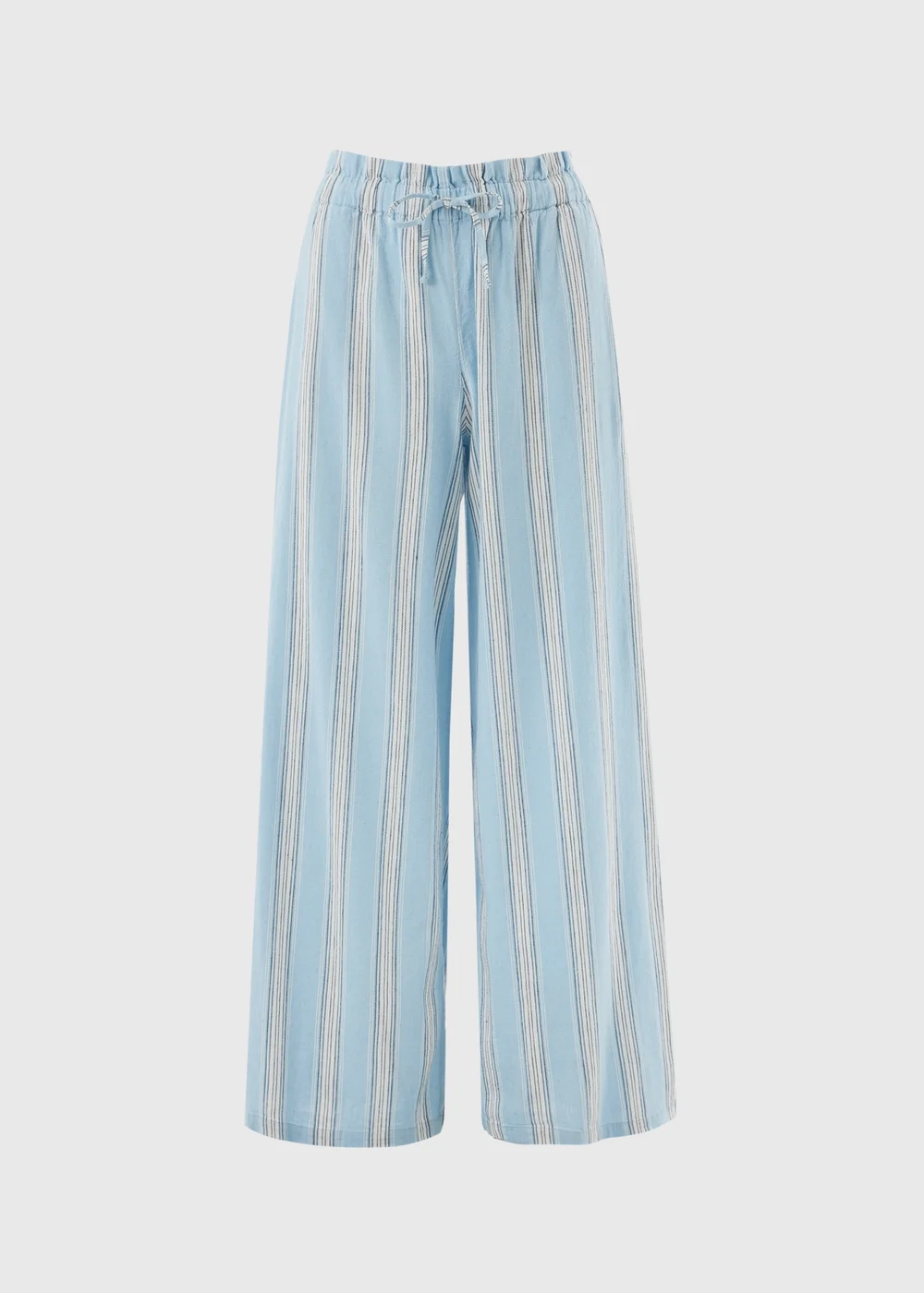 Blue Stripe Linen Blend Wide Leg Co Ord Trousers - 22 S Image 4