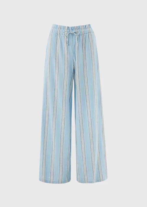 Blue Stripe Linen Blend Wide Leg Co Ord Trousers - 22 S Image 4