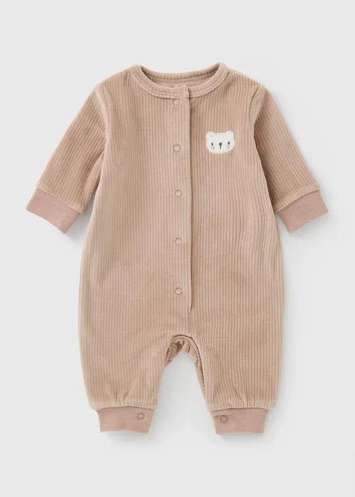 Baby Brown Ribbed Bear Romper (0-23mths) - 6-9 months Image 1