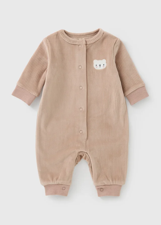 Baby Brown Ribbed Bear Romper (0-23mths)