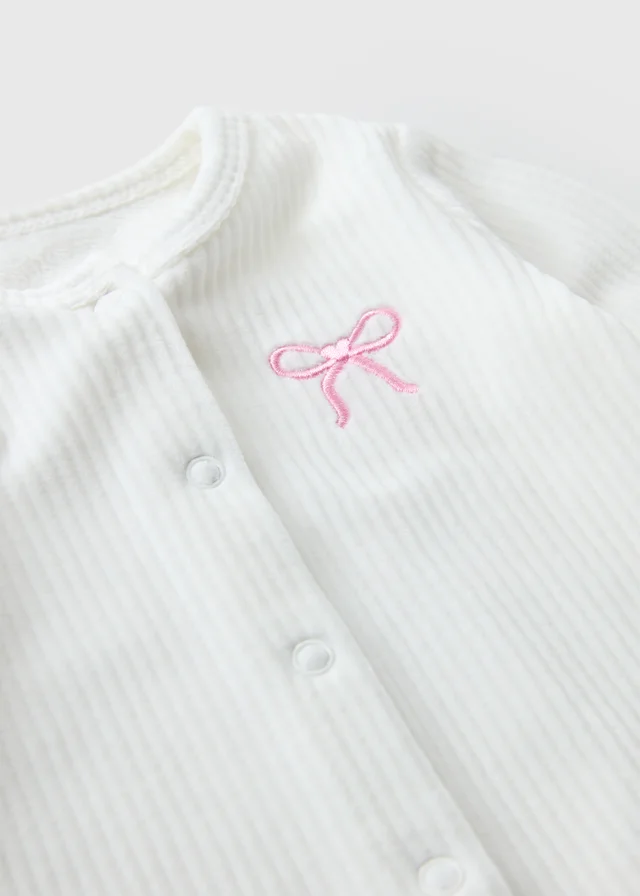 Baby White Ribbed Bow Romper (0-23mths)
