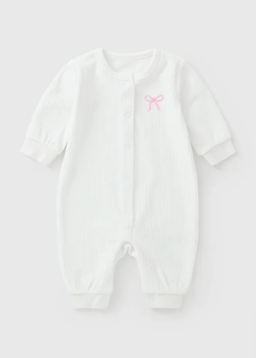 Baby White Ribbed Bow Romper (0-23mths) - 6-9 months Image 1