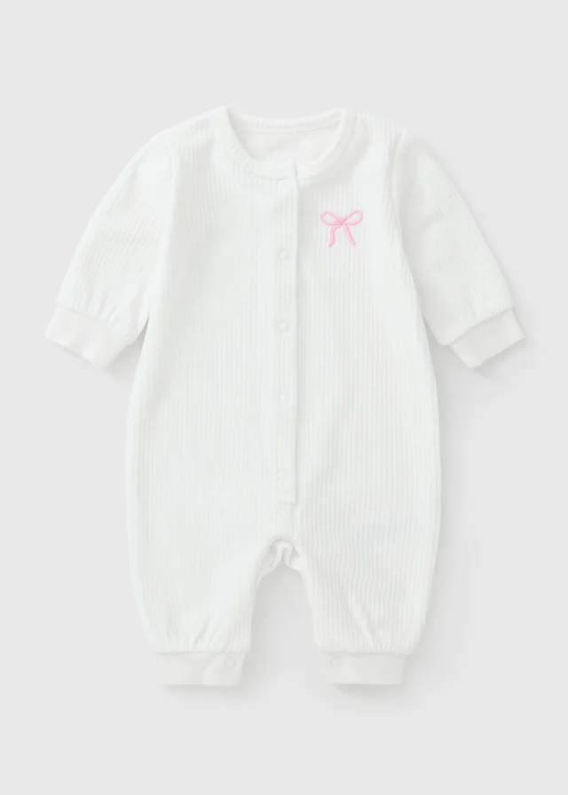 Baby White Ribbed Bow Romper (0-23mths)