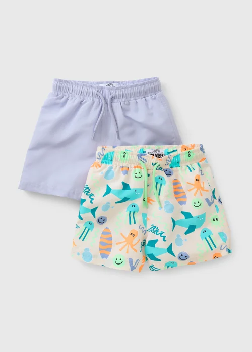 2 Pack Boys Multicolour Sea Animal Swim Shorts (1-7yrs) - 1 to 1 half years Image 1