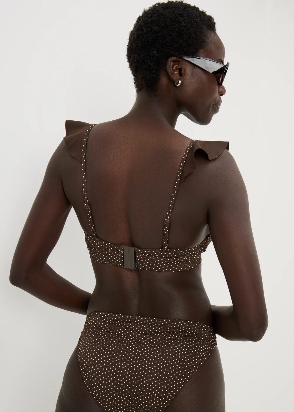 Chocolate Brown Polka Dot Frill Bikini Top - 6 Image 2