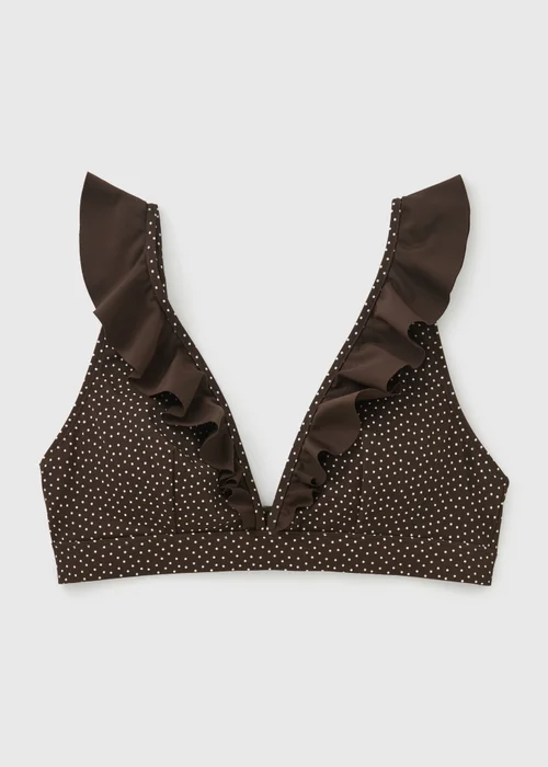 Chocolate Brown Polka Dot Frill Bikini Top - 6 Image 3