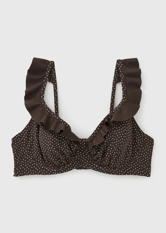 DD+ Chocolate Brown Polka Dot Underwired Bikini Top