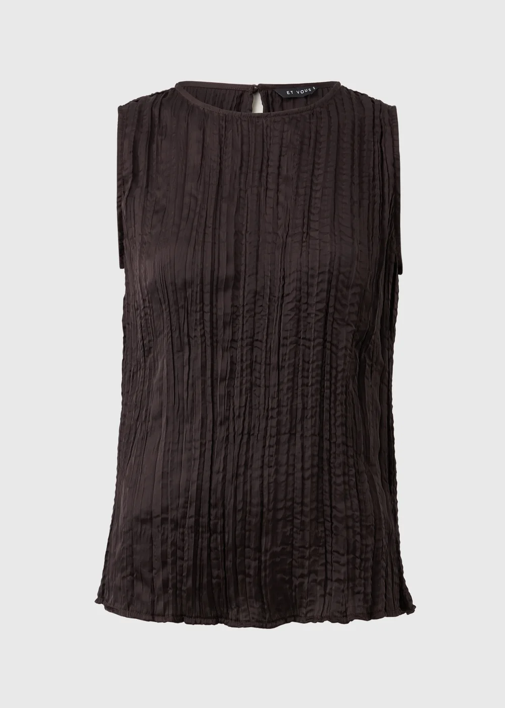 Et Vous Chocolate Brown Crinkle Satin Co Ord Vest Top - M Image 4