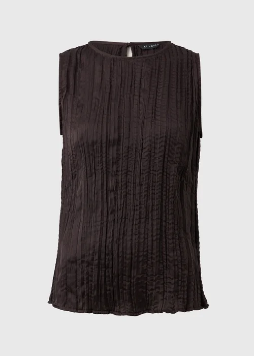 Et Vous Chocolate Brown Crinkle Satin Co Ord Vest Top - M Image 4