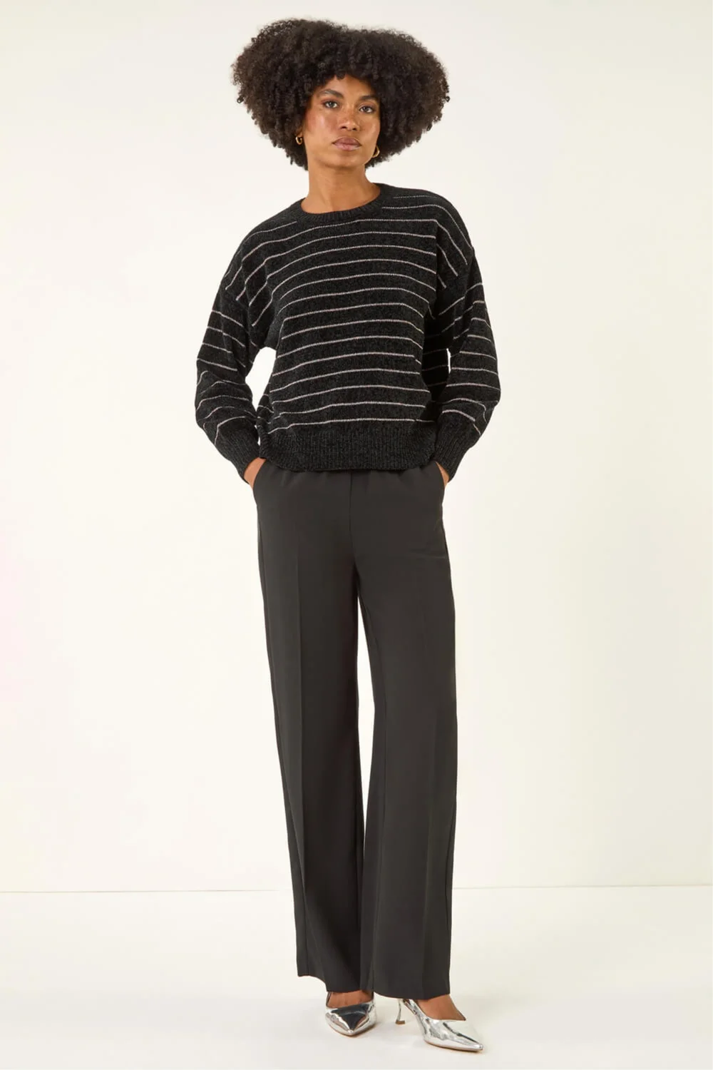 Roman Black Fluffy Stripe Knit Jumper - 14 Image 3