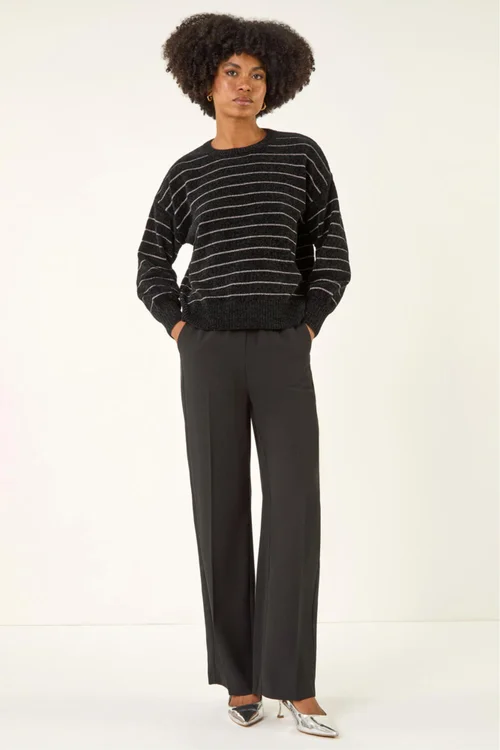 Roman Black Fluffy Stripe Knit Jumper - 14 Image 3