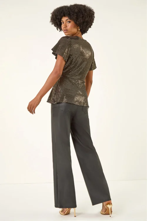 Roman Bronze Sparkly Wrap Front Tunic Top - Size 20 Image 3