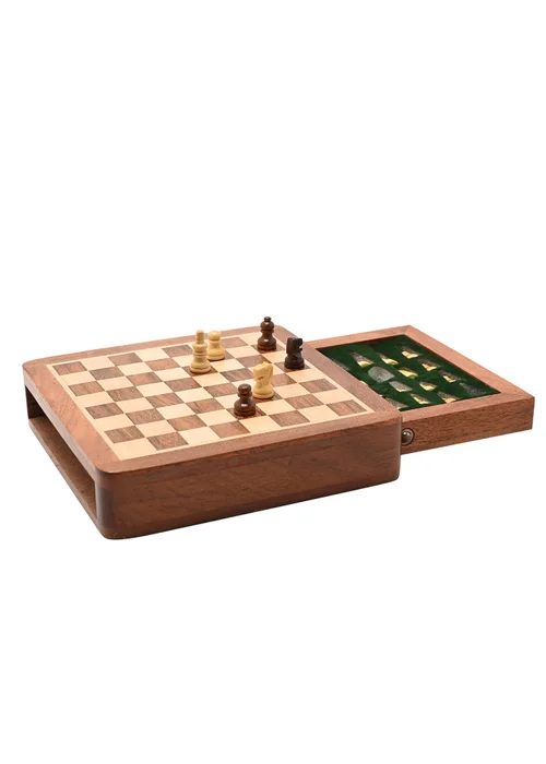 Harvey Makin Brown Magnetic Chess Board with Drawer - One Size Image 1
