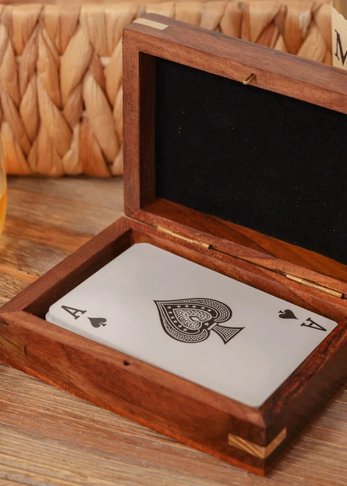 Harvey Makin Pack of Playing Cards In Brown Wooden Box - One Size Image 2