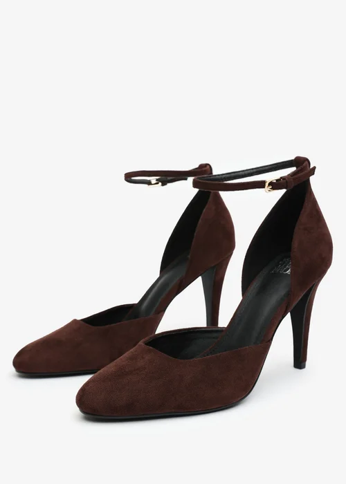 Where's That From Piper Dark Brown Faux Suede Ankle Strap Heels - 4 Image 3
