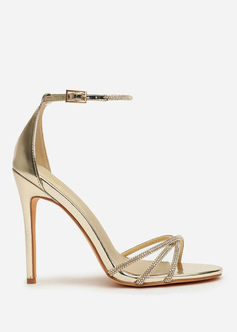 Where's That From Rose Gold Metallic Stiletto Heels With Rhinestone Strap - 4 Image 1