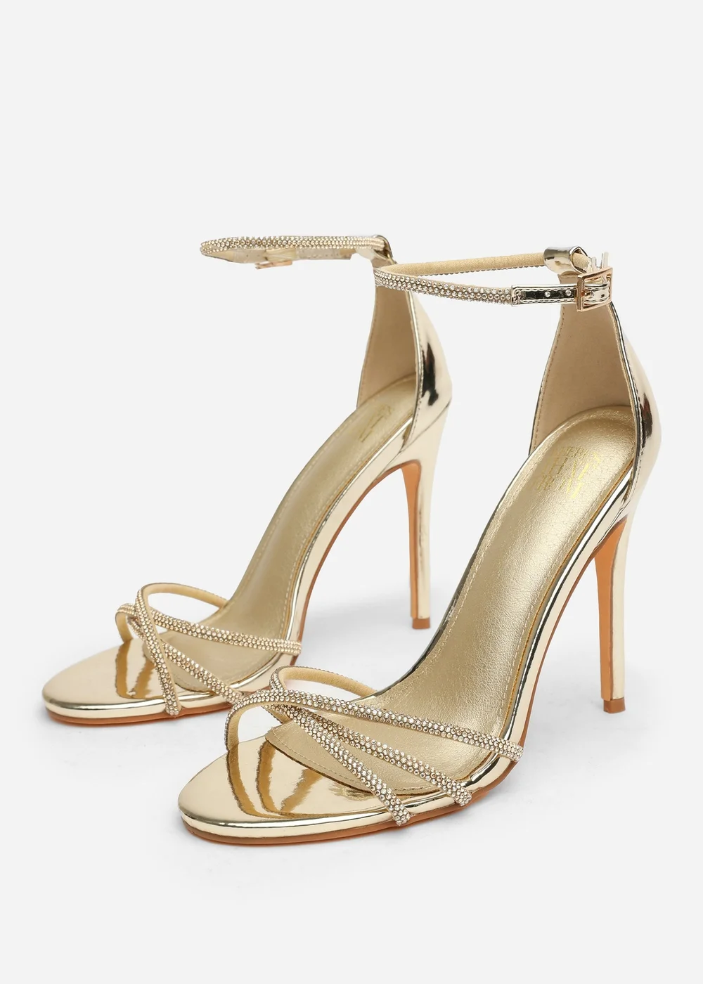 Where's That From Rose Gold Metallic Stiletto Heels With Rhinestone Strap - 4 Image 3