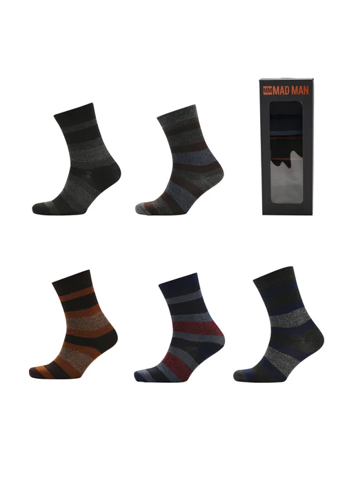 Mad Man Multi-Coloured Striped Socks Boxed - One Size Image 1