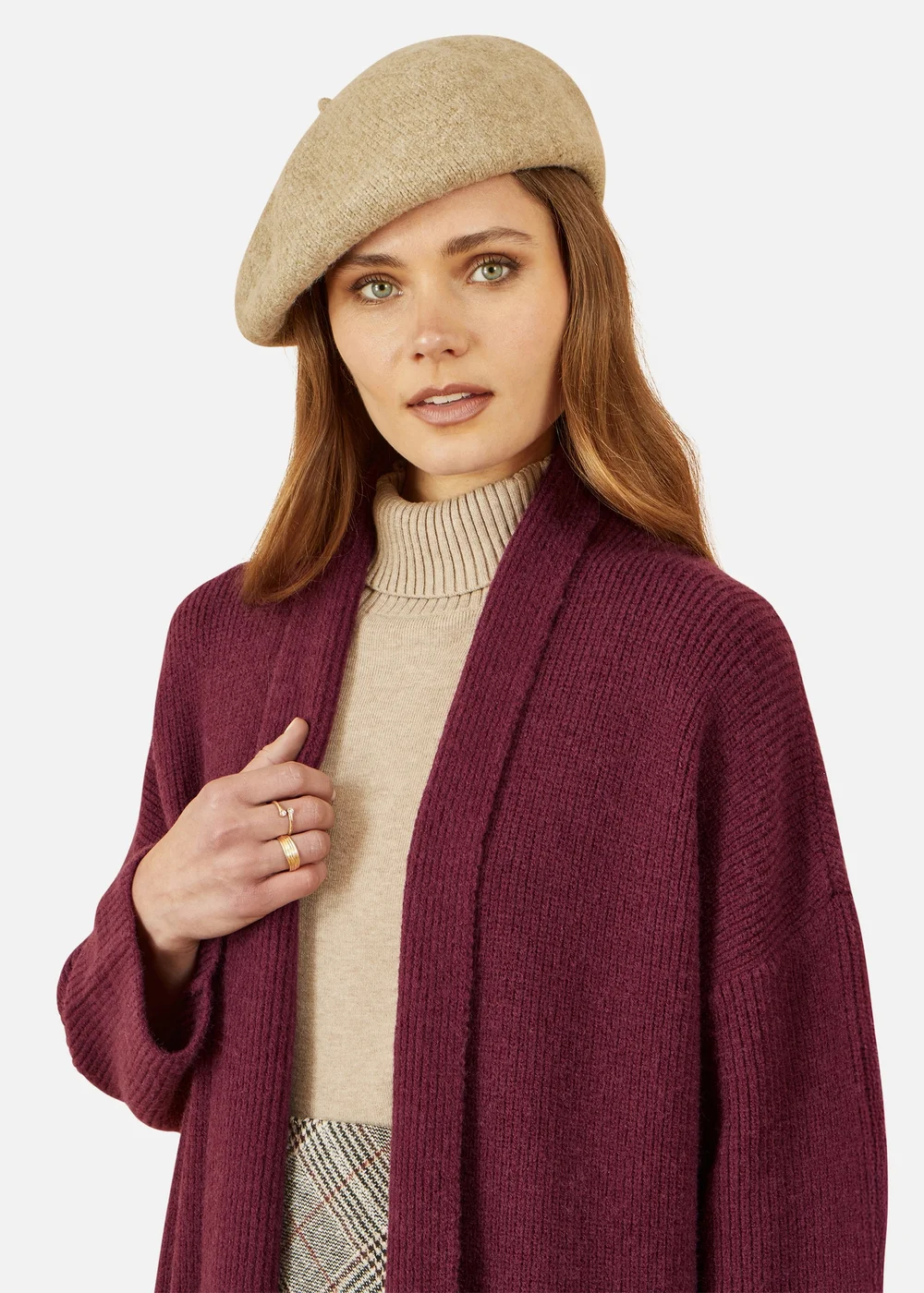 Yumi Burgundy Knitted Maxi Cardigan With Pockets - M Image 3